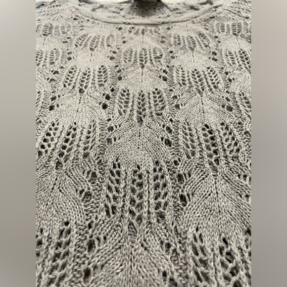 Nouveaux Gray Crochet Cotton Sweater With Bell 3/4 Sleeve Size Small Boho Hippie - Picture 7 of 11